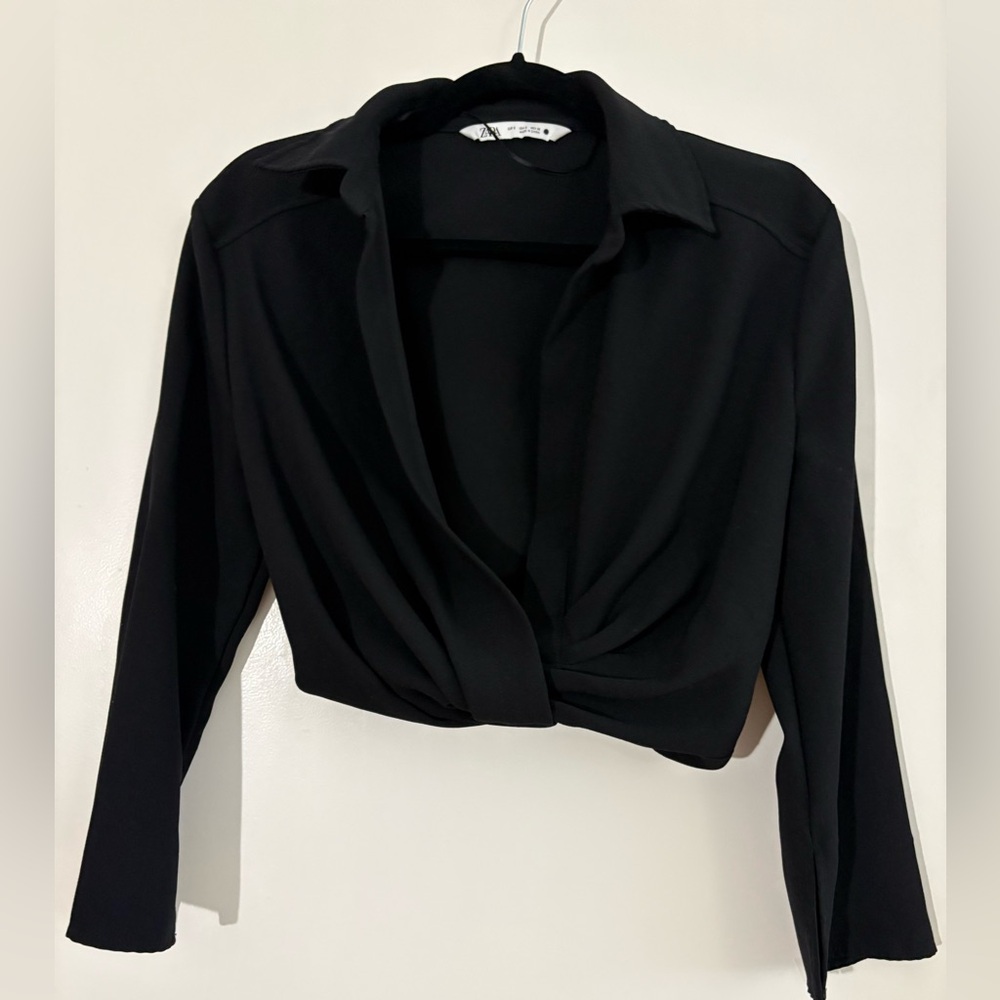 Zara Black Draped Crop Blouse